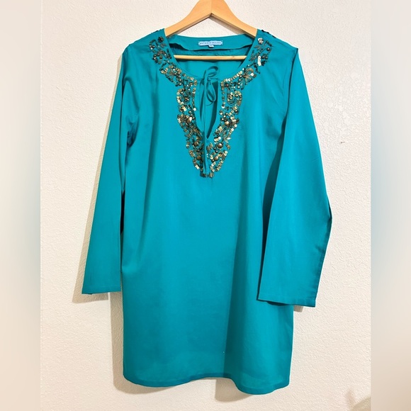ANTONIO MELANI Tops - ANTONIO MELANI Teal Embellished Blouse